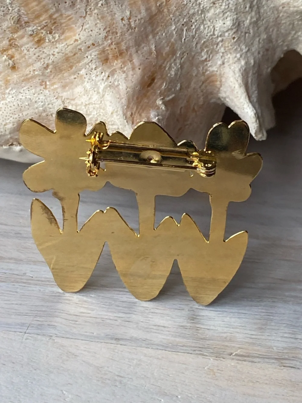 Vintage 80s Enamel Flower Pin Trio Neon Gold Tone Floral Statement Brooch
